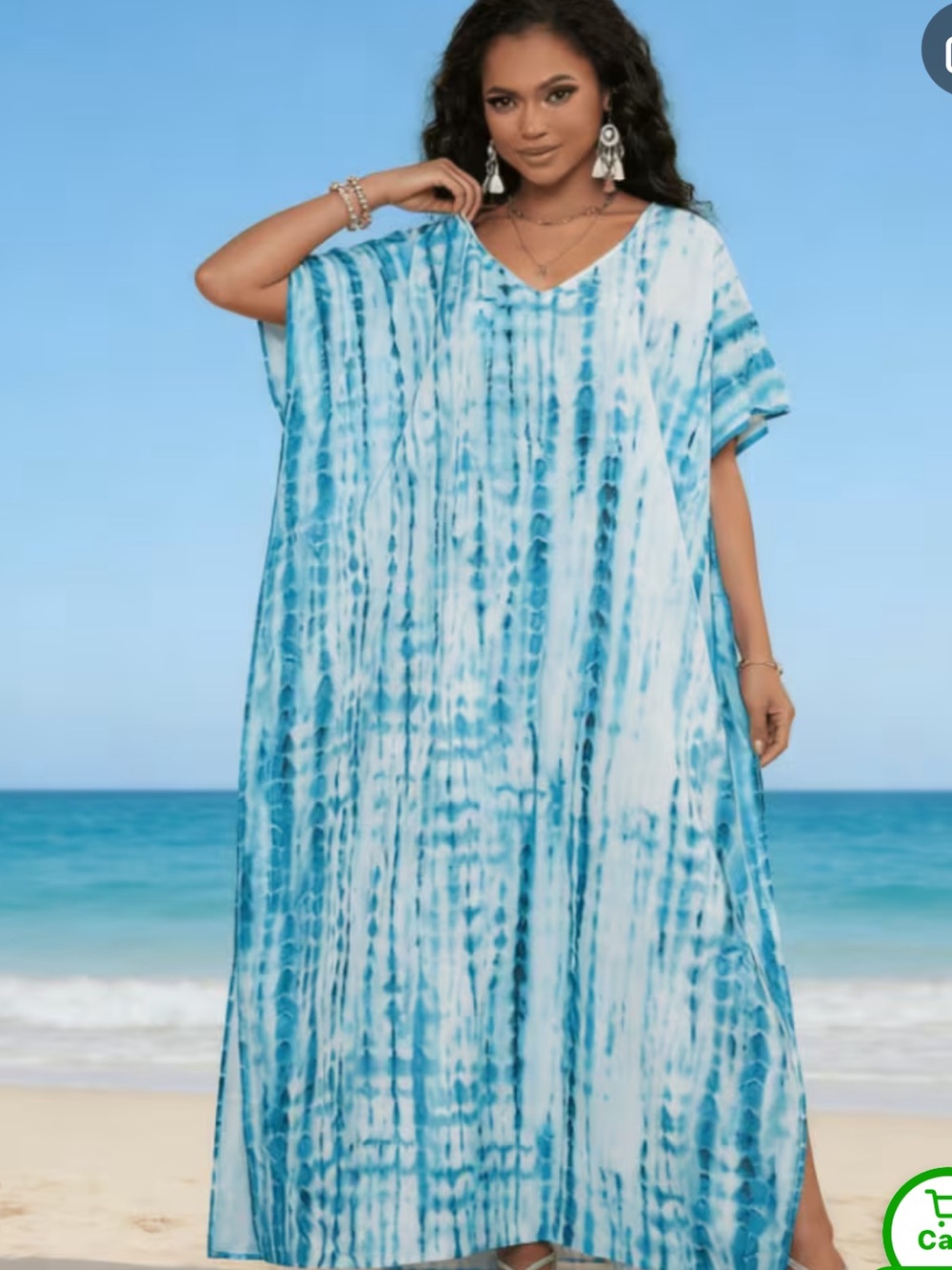 Women's Plus Kaftan Bathing Suit Cover Up Batwing Tye Die Dress Moroccan Mumu - Picture 5 of 12